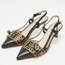 Pre Owned حذاء كعب عالي فنْدِي سلينغ باك جلد أسود مقاس 41