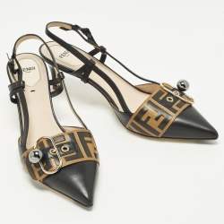 Pre Owned حذاء كعب عالي فنْدِي سلينغ باك جلد أسود مقاس 41