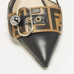 Pre Owned حذاء كعب عالي فنْدِي سلينغ باك جلد أسود مقاس 41