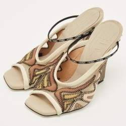 Pre Owned Fendi Size 35 Multicolor Fabric and Mesh Ankle Strap Sandals