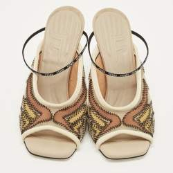 Pre Owned Fendi Size 35 Multicolor Fabric and Mesh Ankle Strap Sandals