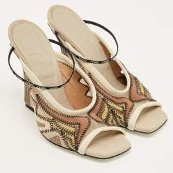 Pre Owned Fendi Size 35 Multicolor Fabric and Mesh Ankle Strap Sandals