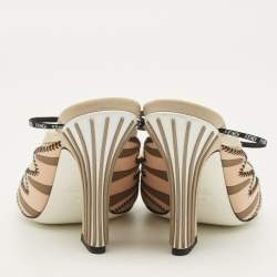 Pre Owned Fendi Size 35 Multicolor Fabric and Mesh Ankle Strap Sandals