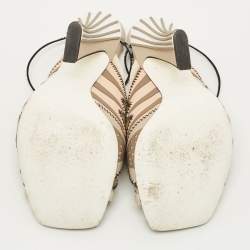Pre Owned Fendi Size 35 Multicolor Fabric and Mesh Ankle Strap Sandals