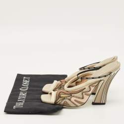 Pre Owned Fendi Size 35 Multicolor Fabric and Mesh Ankle Strap Sandals