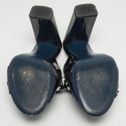 مملوكة مسبقًا صندل سلايد فندي فلاورلاند جلد لامع أسود تقاطع مقاس 37