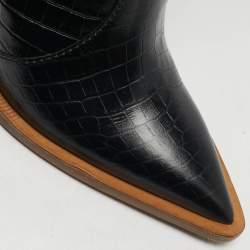 Pre Owned Fendi Cowboy Size 36 Black Croc Embossed Leather Knee Length Boots