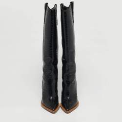 Pre Owned Fendi Cowboy Size 36 Black Croc Embossed Leather Knee Length Boots