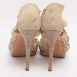 Pre Owned Fendi Strappy Size 35.5 Beige Elastane, Mesh and Suede Sandals