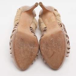 Pre Owned Fendi Strappy Size 35.5 Beige Elastane, Mesh and Suede Sandals