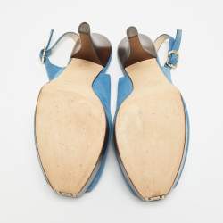 Pre Owned Fendi Fendista Size 40 Blue Nubuck Leather Peep Toe Slingback Pumps