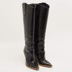 Pre Owned حذاء بوت فندي إسفين بطول الركبة جلد بني غامق مقاس 39