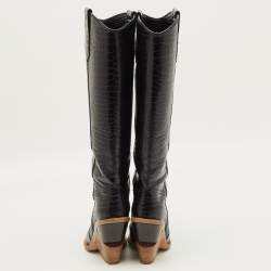 Pre Owned حذاء بوت فندي إسفين بطول الركبة جلد بني غامق مقاس 39