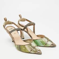 Pre Owned Fendi Colibri Size 37 Multicolor Metallic Fabric and Nylon Slingback Pumps