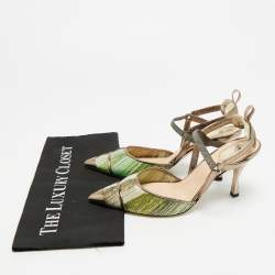 Pre Owned Fendi Colibri Size 37 Multicolor Metallic Fabric and Nylon Slingback Pumps