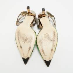 Pre Owned Fendi Colibri Size 37 Multicolor Metallic Fabric and Nylon Slingback Pumps