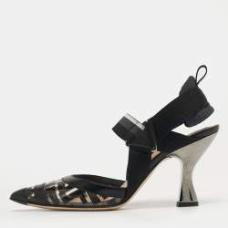 مملوكة مسبقًا Fendi Colibri Size 36 Black/White PVC and Leather Slingback Pumps