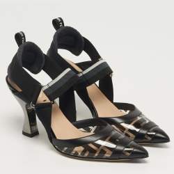 Pre Owned Fendi Colibri Size 36 Black/White PVC and Leather Slingback Pumps