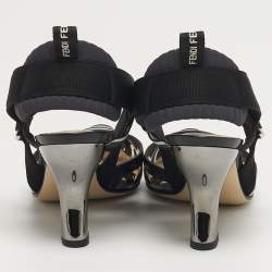 Pre Owned Fendi Colibri Size 36 Black/White PVC and Leather Slingback Pumps