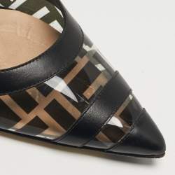 Pre Owned Fendi Colibri Size 36 Black/White PVC and Leather Slingback Pumps