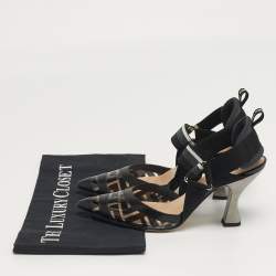 Pre Owned Fendi Colibri Size 36 Black/White PVC and Leather Slingback Pumps