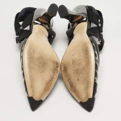 Pre Owned Fendi Colibri Size 36 Black/White PVC and Leather Slingback Pumps