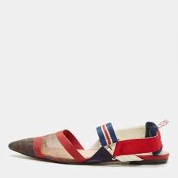 Pre Owned Fendi Colibri Size 39 Multicolor Canvas and Mesh Slingback Flats