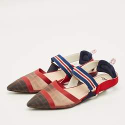 Pre Owned Fendi Colibri Size 39 Multicolor Canvas and Mesh Slingback Flats
