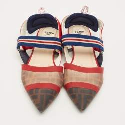 Pre Owned Fendi Colibri Size 39 Multicolor Canvas and Mesh Slingback Flats