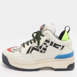 Pre Owned Fendi Size 36 White Leather, Mesh and PVC Low Top Sneakers