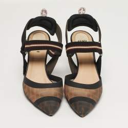 Pre Owned حذاء سليب باك فندي شبك زوكا أسود/بني مقاس 38