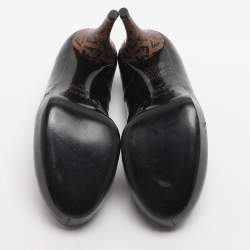 Pre Owned حذاء كعب عالى فندى نعل سميك مقدمة مفتوحة كعوب أف أف جلد لامع أسود مقاس 35.5