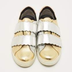 Pre Owned حذاء رياضي فندي فلكرو متعرج جلد ميتالك ثلاثي اللون مقاس 38