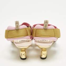 Pre Owned حذاء كعب عالي فندي كوليبري كانفاس زوكا وشبكة بحزام للكاحل مقاس 37