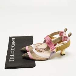 Pre Owned حذاء كعب عالي فندي كوليبري كانفاس زوكا وشبكة بحزام للكاحل مقاس 37