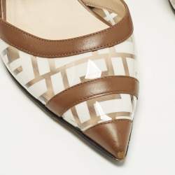 Pre Owned Fendi Colibri Size 38 Zucca Brown/White Leather and PVC Slingback Pumps