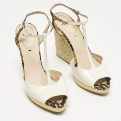 Pre Owned Fendi Elodie Size 39 Multicolor Patent Leather and Python Embossed Leather Wedge Sandals