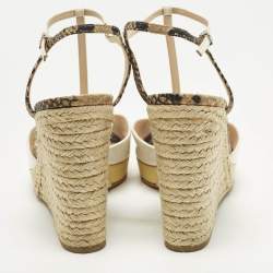 Pre Owned Fendi Elodie Size 39 Multicolor Patent Leather and Python Embossed Leather Wedge Sandals