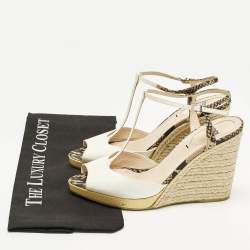 Pre Owned Fendi Elodie Size 39 Multicolor Patent Leather and Python Embossed Leather Wedge Sandals