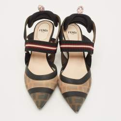 مملوكة مسبقًا حذاء كعب عالي فندي كوليبري مش و كانفاس بني/أسود مقاس 38