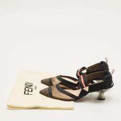 مملوكة مسبقًا حذاء كعب عالي فندي كوليبري مش و كانفاس بني/أسود مقاس 38