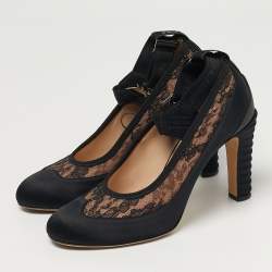 Pre Owned Fendi Promenade Size 39 Black Lace and Mesh Pumps