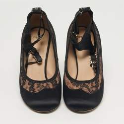 Pre Owned Fendi Promenade Size 39 Black Lace and Mesh Pumps
