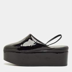 مملوكة مسبقًا Fendi Size 39 Black Patent Leather Platform Slingback Mules 