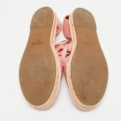 Pre Owned Fendi Size 39 Pink Canvas Ankle Strap Espadrille Sandals