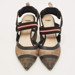 Pre Owned حذاء كعب عالي فندي كوليب ري مش و كانفاس بني/أسود مقاس 38