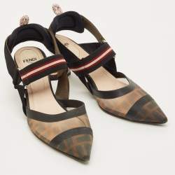 Pre Owned حذاء كعب عالي فندي كوليبري مش و كانفاس بني/أسود مقاس 38