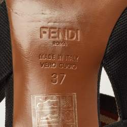 Pre Owned حذاء كعب عالي فندي كوليبري مش و كانفاس بني/أسود مقاس 38