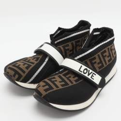 Pre Owned Fendi Rockoko Size 37 Brown Zucca Knit Fabric Low Top Sneakers