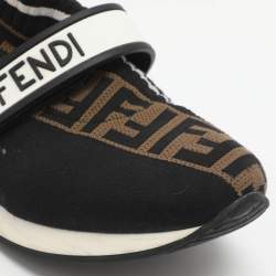 Pre Owned Fendi Rockoko Size 37 Brown Zucca Knit Fabric Low Top Sneakers